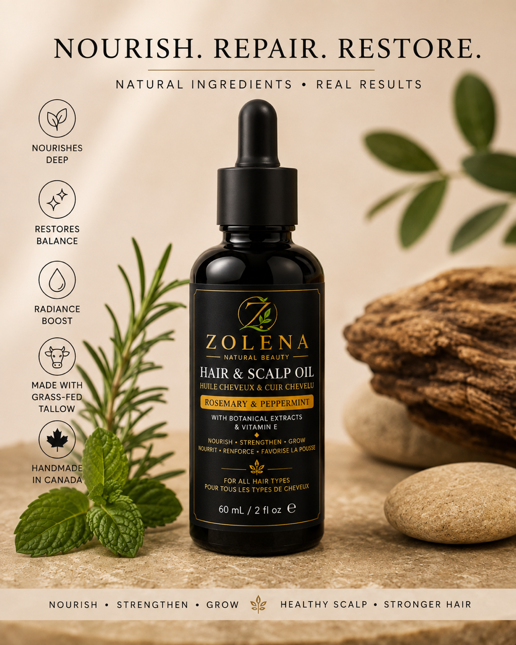 ZOLENA Hair & Scalp Care Combo-red light Messenger +Hair Mask +Rosemary Peppermint Serum 
