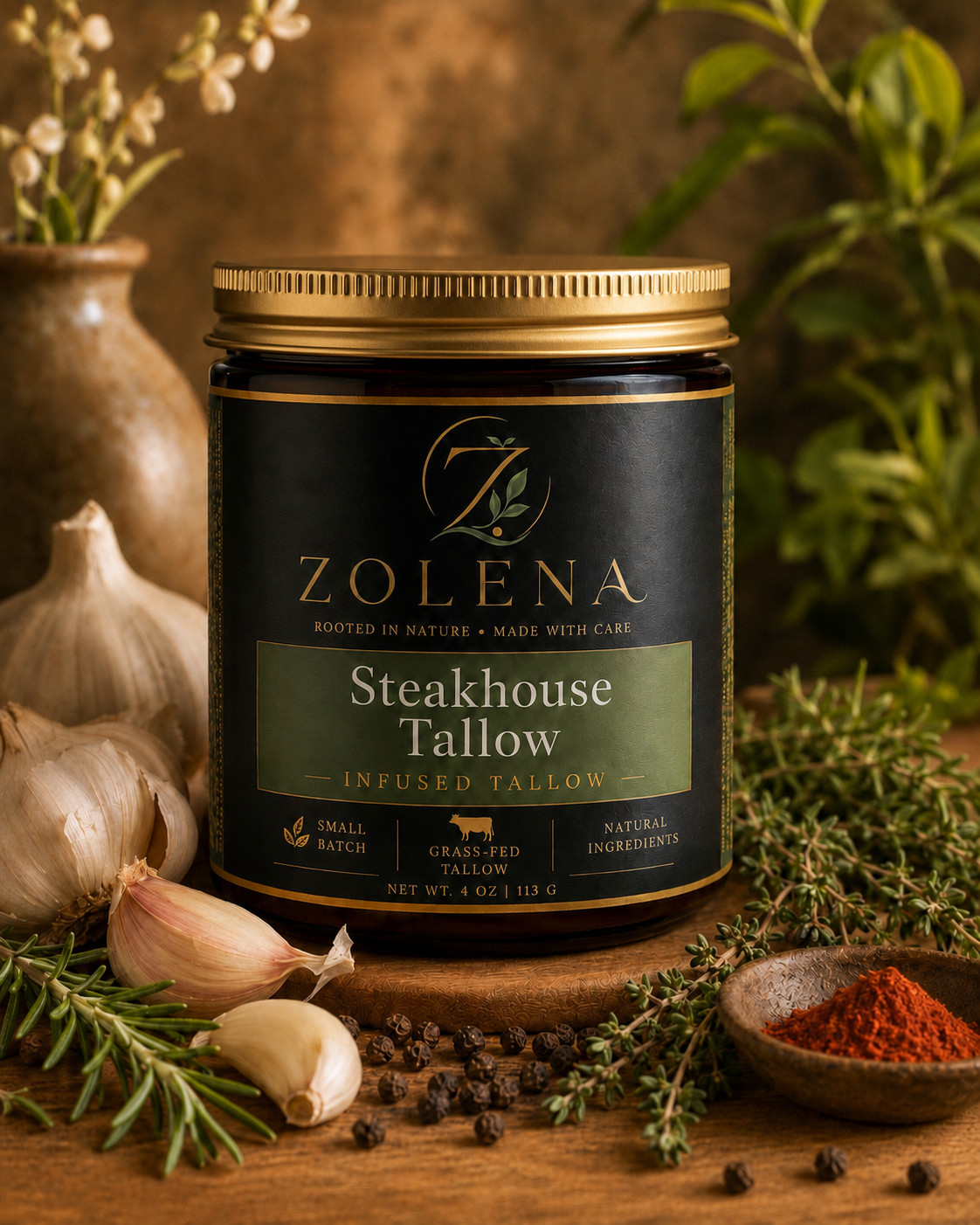 Grass-Fed Beef Cooking Tallow - steakhouse Garlic & herbs - ZOLENA