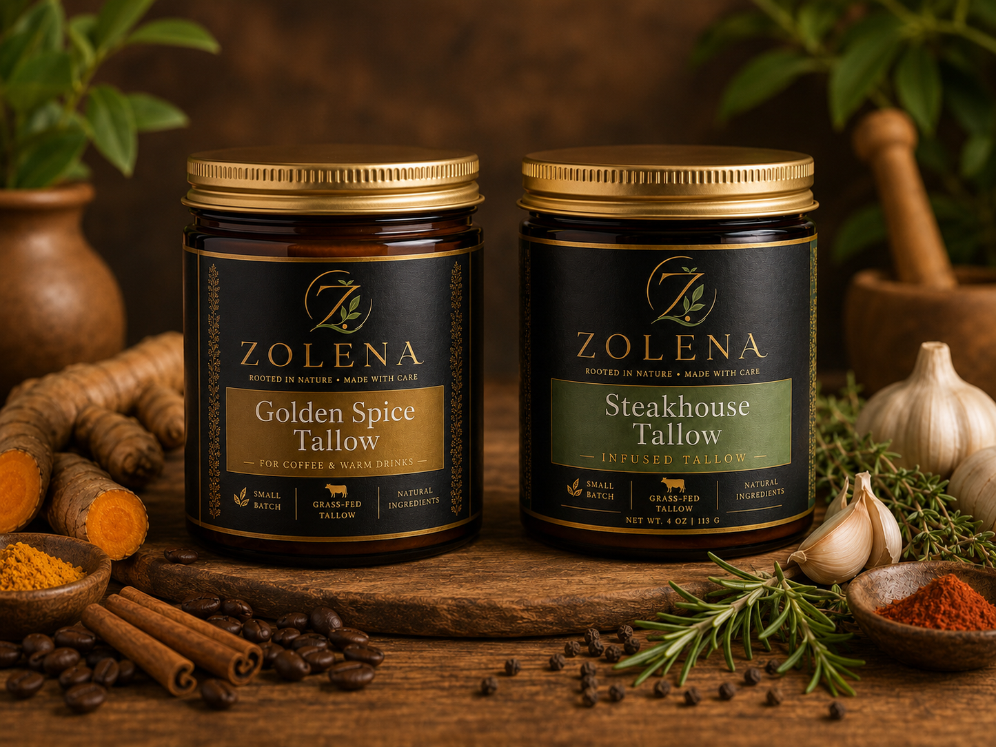 Grass-Fed Beef Cooking Tallow - steakhouse Garlic & herbs - ZOLENA
