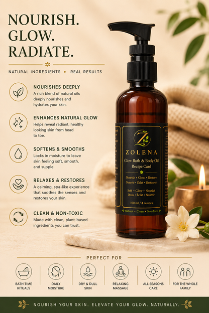 Natural Body &amp; Bath Oil / Deep Hydration for Soft,Radiant Skin /ZOLENA /100mL