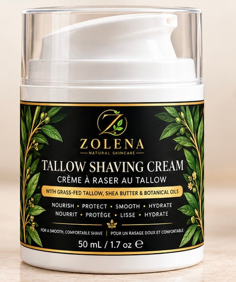 ZOLENA Tallow Shaving Cream - Grass-Fed Tallow,She Butter &amp; Botanical Oils - 50 mL